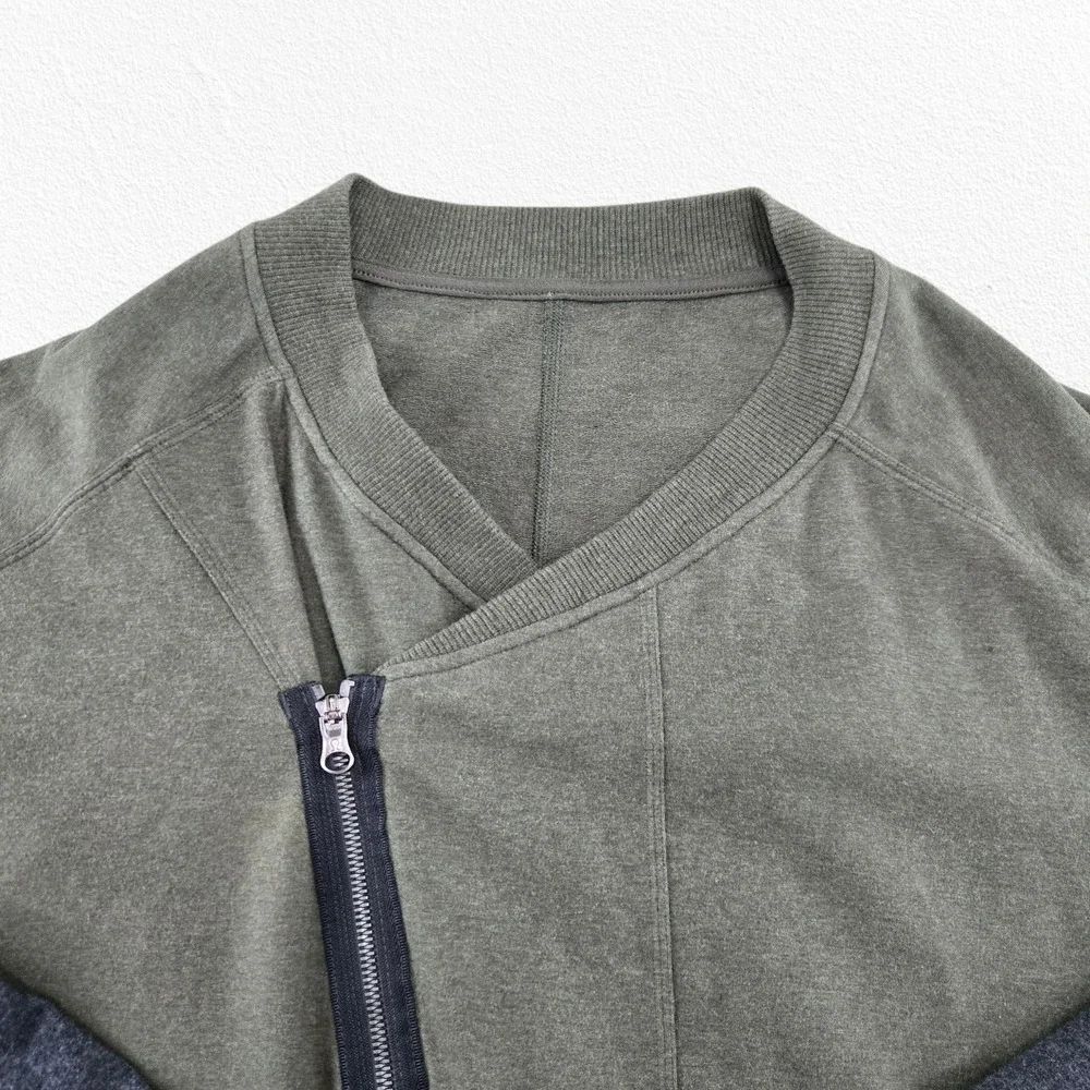Lululemon Olive Gray Asymmetrical Zip Jacket Cotton Men's Sweatshirt Size Medium